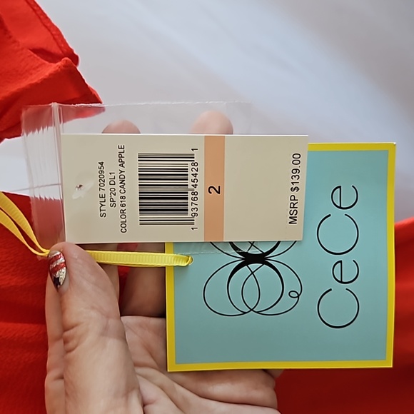 CeCe Candy Apple Red Ss dress w ruffle asymetrical front NWT - Picture 3 of 10